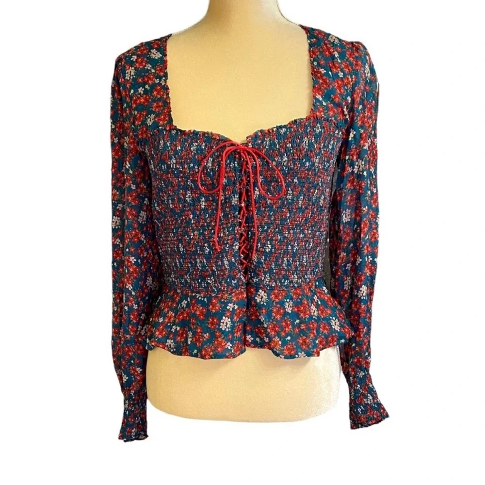 Intermix Alaina Smocked Silk Floral Top - Picture 3 of 9